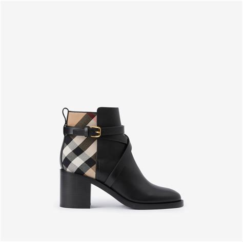 burberry egmont boots|Check and Leather Heel Boots in Black/archive beige .